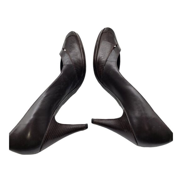 Gianni Bini Women's Size 7.5M Brown Leather Peep Toe Pump Stiletto Heels Shoes - Picture 7 of 11